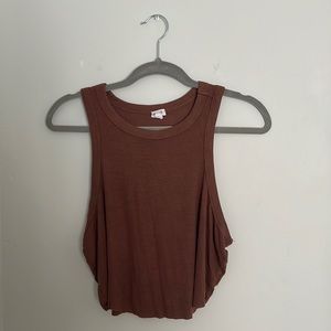 Cropped, sleeveless, xlarge maroon muscle-tee from Garage.